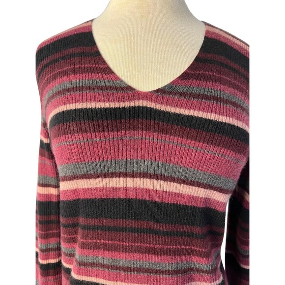 Valerie Stevens Separates Large Wool Sweater Purple Striped Long Sleeve FLAW - Picture 8 of 16